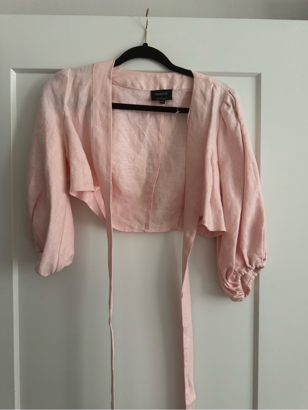 Pink Linen Cropped Tie-Front top